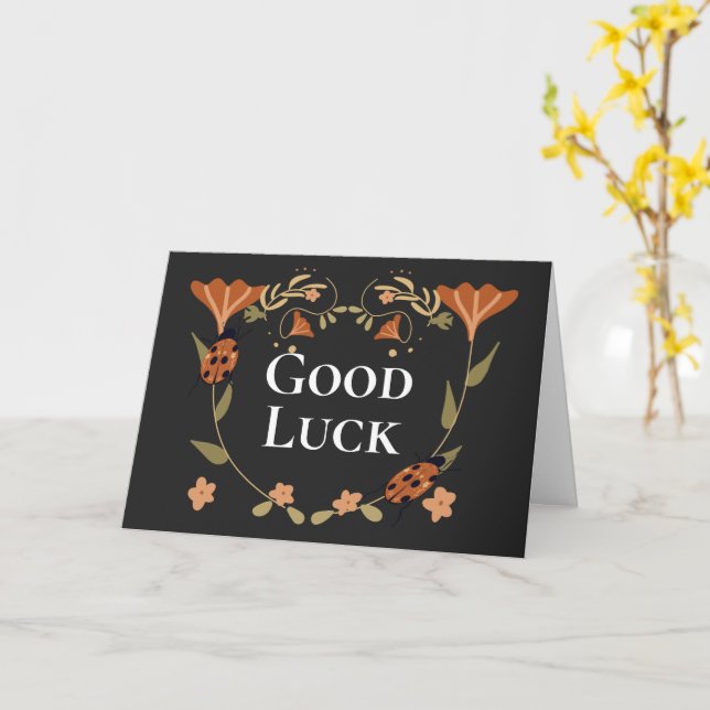 Good Luck Ladybug Floral  Card (Yellow Flower)