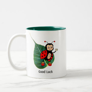 Good Luck Ladybug on Leaf Two-Tone Coffee Mug