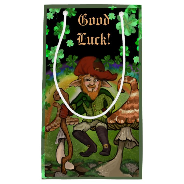 Good Luck! Leprechaun &Clovers Small Gift Bag (Front)