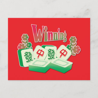 Good Luck Mahjong Winning Tiles Flowers Postcard