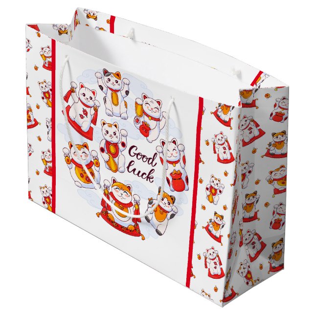 Good Luck Maneki Neko Cat Gift Bag (Back Angled)