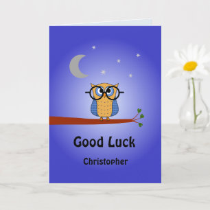 Good Luck personalised clever night owl Card