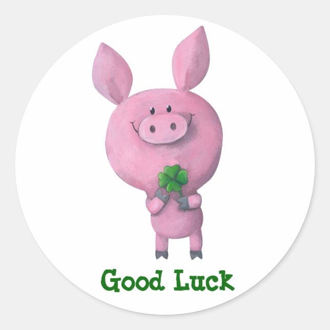 Good Luck Pig Classic Round Sticker (Front)