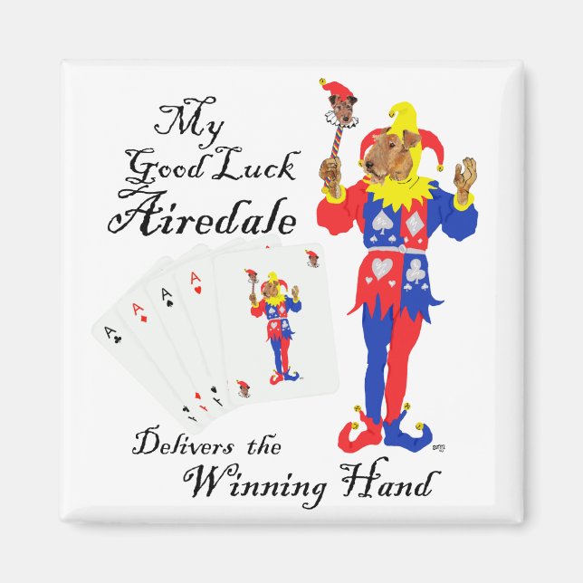 Good Luck Poker Airedale Terrier Magnet (Front)