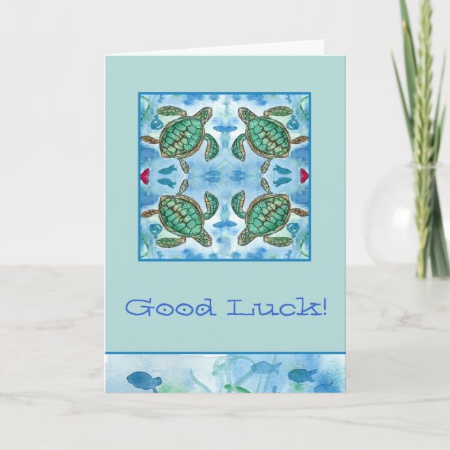 Good Luck Turtles Ocean Sea Creatures Fish Art Card (Front)