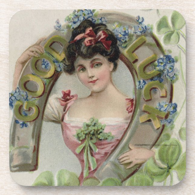 Good Luck - Vintage Saint Patrick's Day Card Coaster (Front)