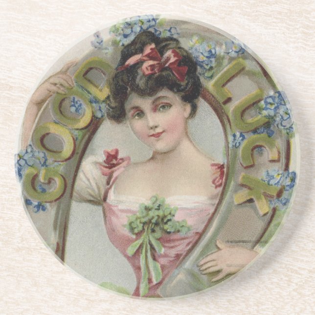 Good Luck - Vintage Saint Patrick's Day Card Coaster (Front)