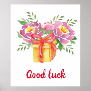 Good luck Watercolor peonies Cute Poster