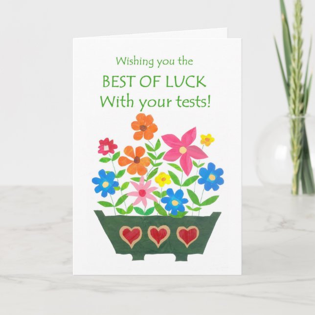 Good Luck with Tests Card - Flower Power (Front)