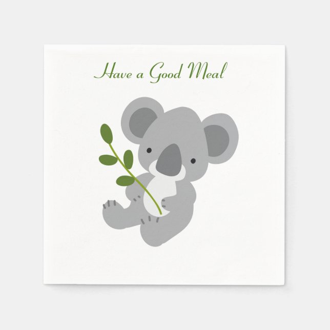 Good Meal, Cute Koala Bear Personalised Napkin (Front)