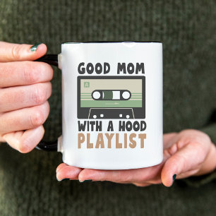 Good Mom With A Hood Playlist Funny Retro Two-Tone Coffee Mug