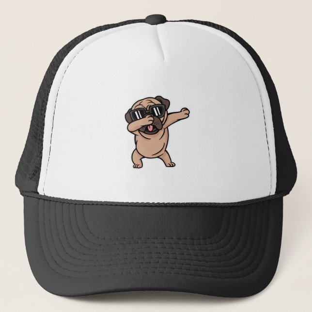 Good Mood Pug with Sunglasses Dabbing Trucker Hat (Front)