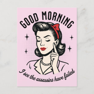 Good Morning Assassins Failed Retro Humour Holiday Postcard