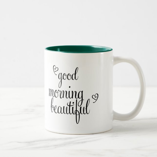 Good Morning Beautiful Text with hearts Two-Tone Coffee Mug (Right)