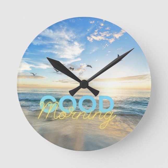 Good Morning Blue Sky Round Clock (Front)