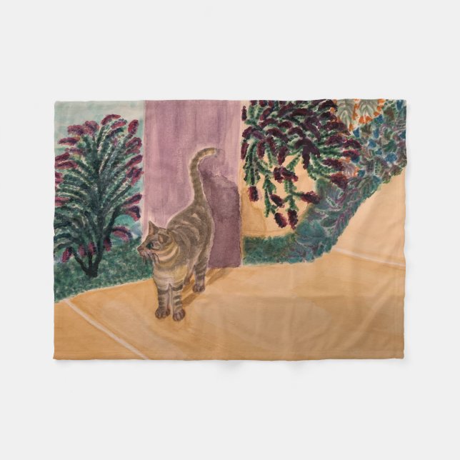 Good Morning Cat Fleece Blanket (Front (Horizontal))