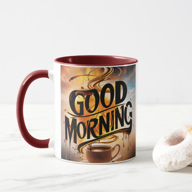 Good Morning Coffee Art #3 Mug (With Donut)