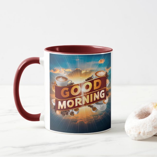 Good Morning Coffee Art #5 Mug (With Donut)