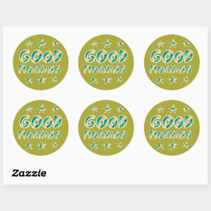GOOD MORNING Cool Colourful Fun Avocado Set of Classic Round Sticker