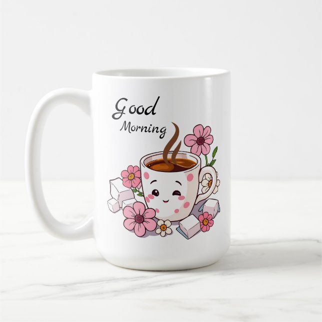 Good Morning | Cute Kawaii Coffee Coffee Mug (Left)