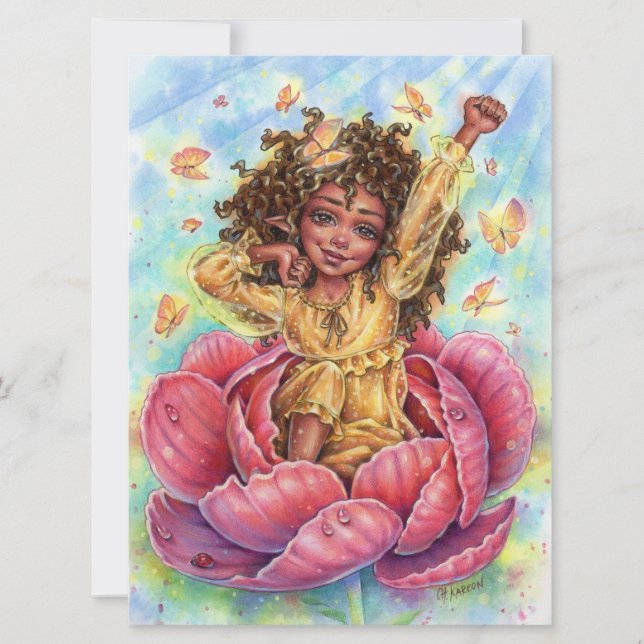 Good Morning Fairy Art Card Flower Garden  (Front)