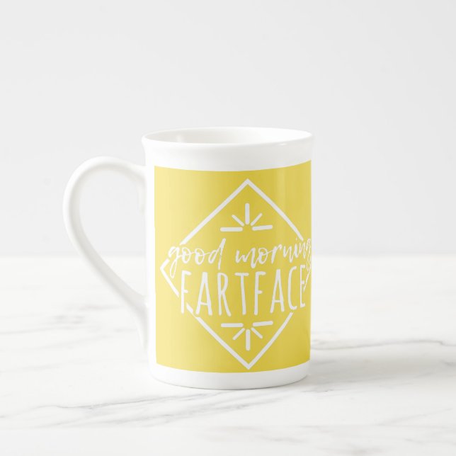 good morning fart face gift for boyfriend ,friend bone china mug (Left)