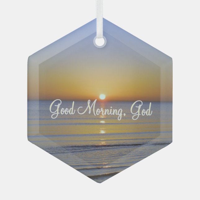 Good Morning God Christian Quote Glass Tree Decoration (Front)