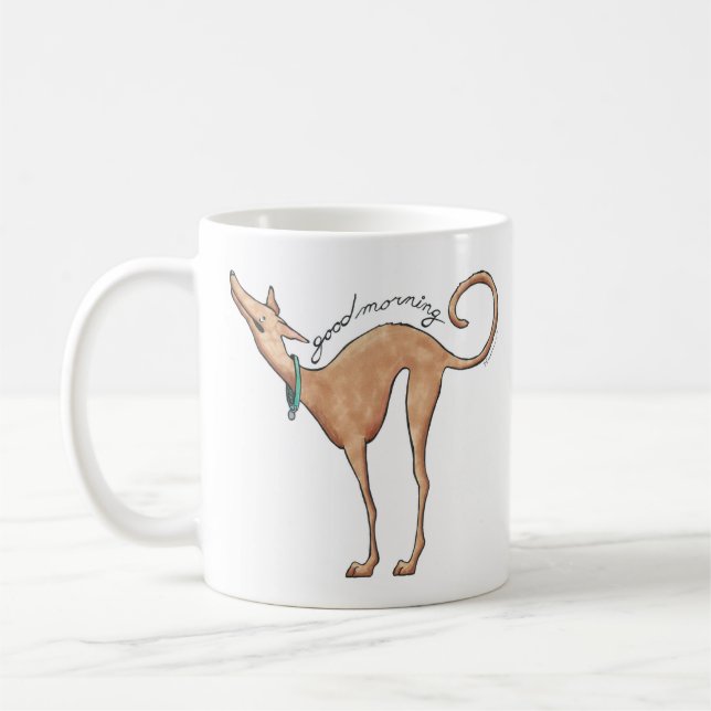 Good Morning Greyhound Illustration Coffee Mug (Left)