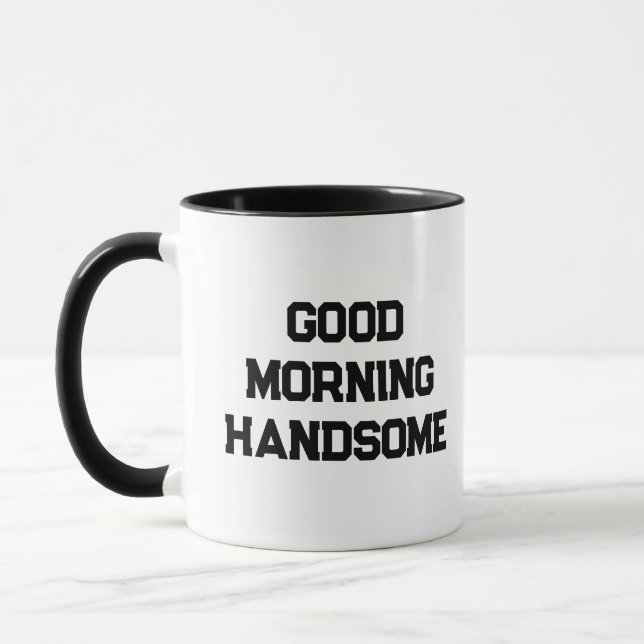 'Good Morning Handsome' Charming Typography Gift  Mug (Left)