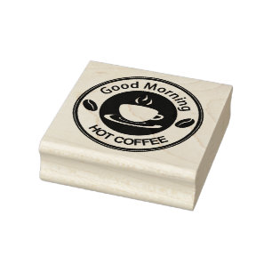 Good Morning Hot Coffee Rubber Stamp