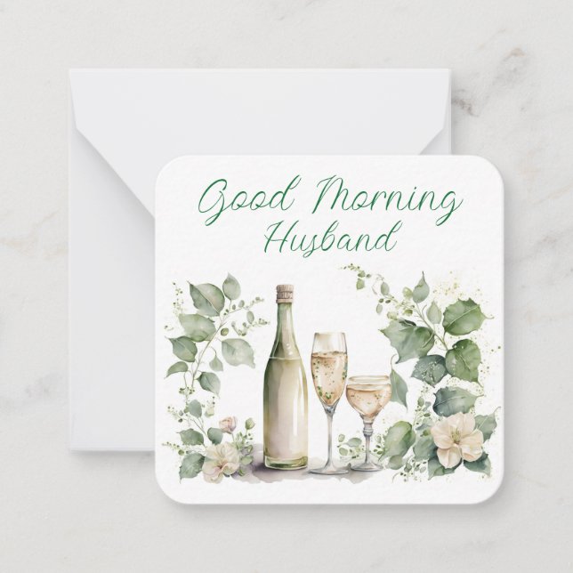 Good Morning Husband Wine Bottles With Glasses Card (Front)