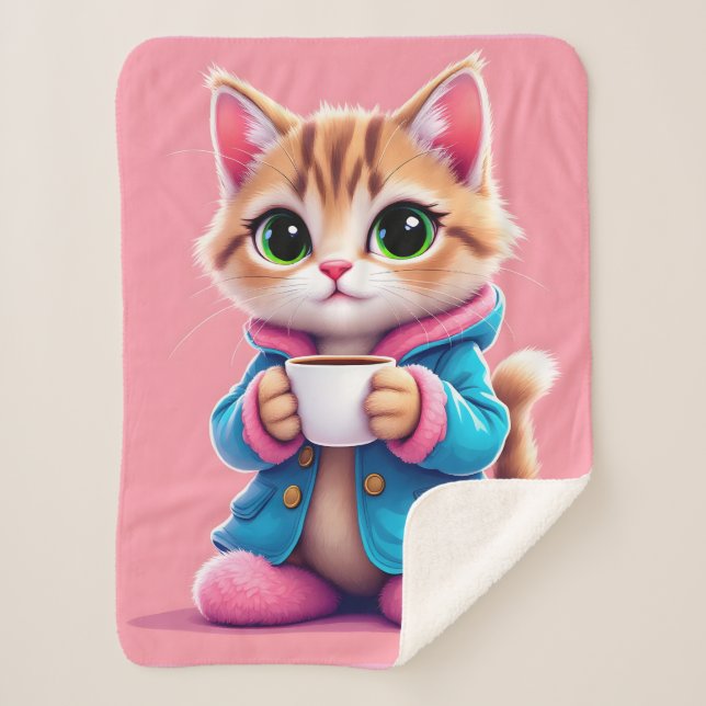 Good Morning Kitten Sherpa Blanket (Front)