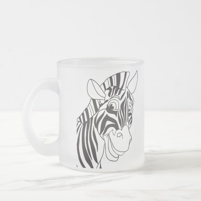 Good Morning Lettering Lovely Zebra Black & White Frosted Glass Coffee Mug (Left)