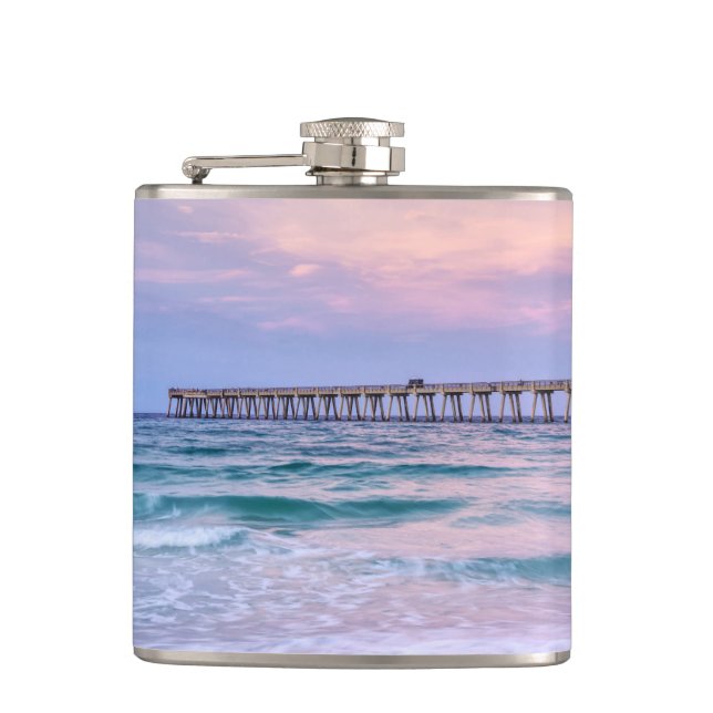 Good Morning Navarre Beach Pier Hip Flask (Front)
