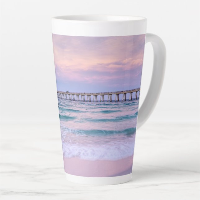 Good Morning Navarre Beach Pier Latte Mug (Right Angle)