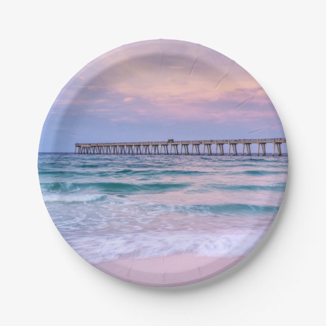 Good Morning Navarre Beach Pier Paper Plate (Front)