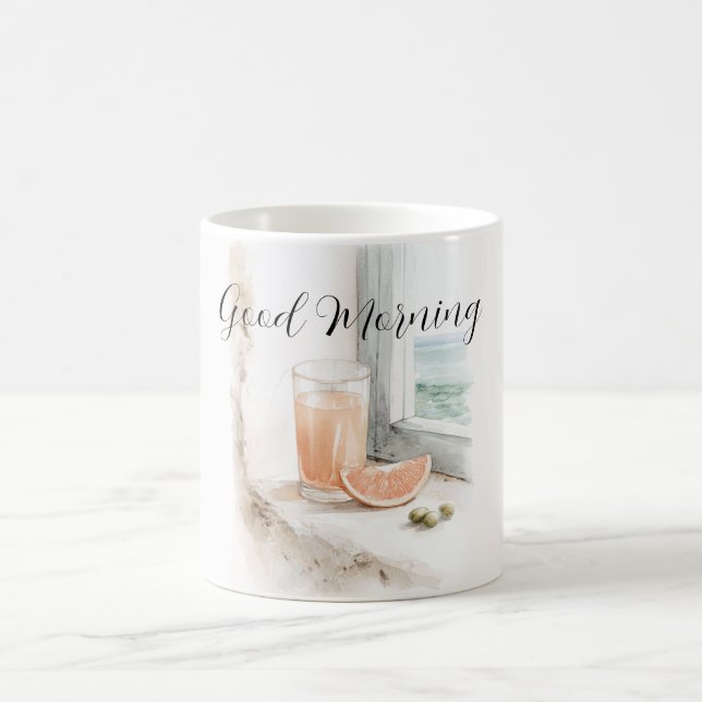 Good Morning Ocean View Grapefruit Juice Coffee Mug (Center)