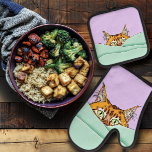 Good Morning Orange Cat Funny Oven Mitt & Pot Holder Set