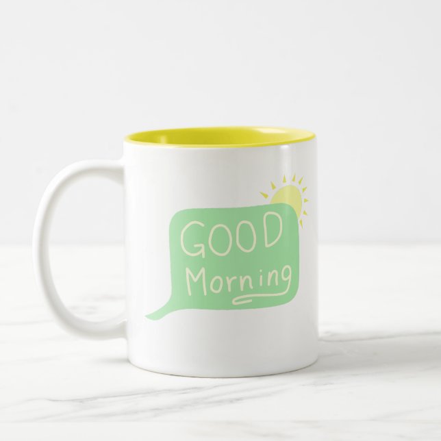 Good Morning Speech Bubble Sunshine Two-Tone Coffee Mug (Left)