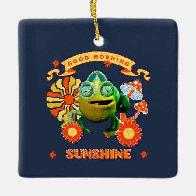 Good Morning Sunshine Funny Chameleon Ceramic Ornament (Front)