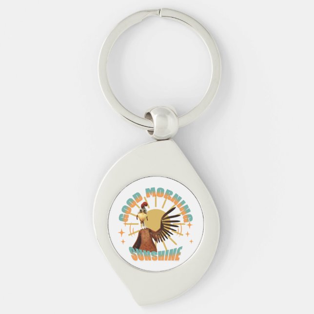 Good Morning Sunshine Funny Rooster Key Ring (Front)