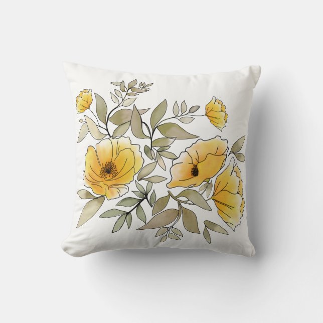 Good morning, Sunshine! Watercolor Yellow Poppies Cushion (Front)