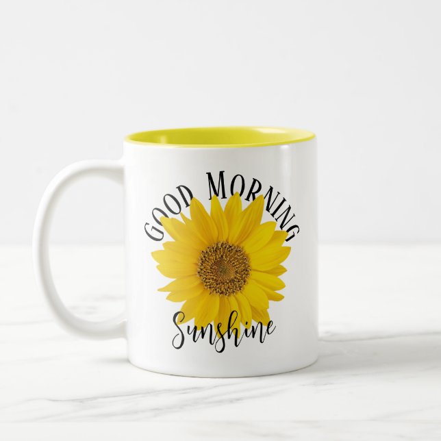 Good Morning Sunshine Yellow Sunflower Two-Tone Coffee Mug (Left)