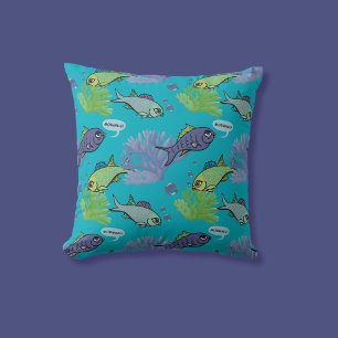 Good Morning Swimming Fish Coral Reef Pattern Cushion