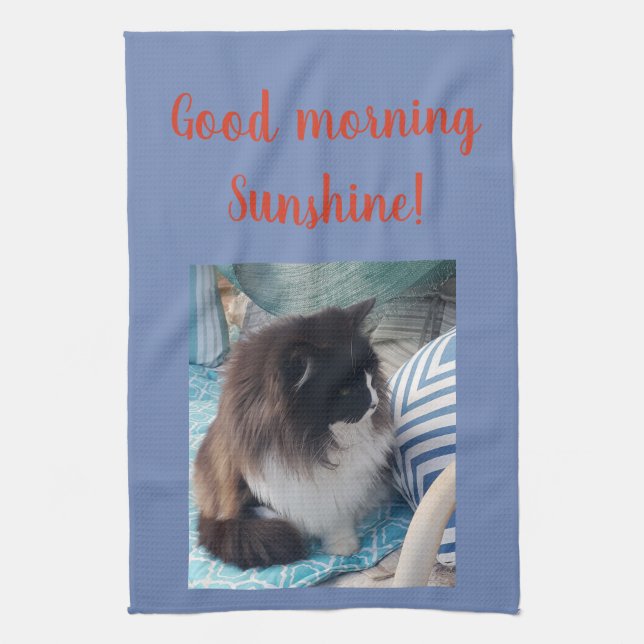 Good Morning Tuxedo Cat cats Photo Kitchen Towel (Vertical)
