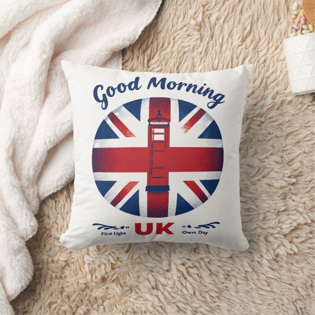 Good Morning UK – Union Jack & London Phone Box  Cushion (Blanket)