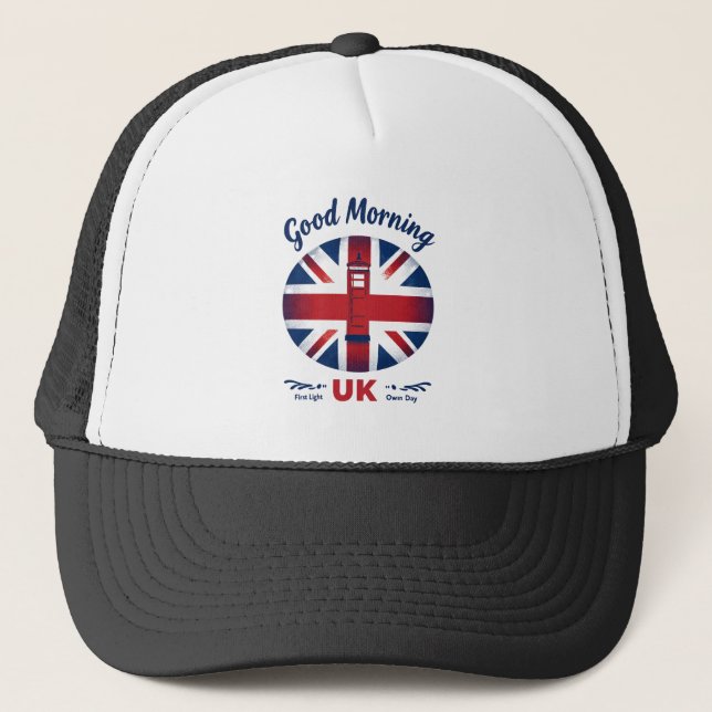 Good Morning UK – Union Jack & London Phone Box  Trucker Hat (Front)