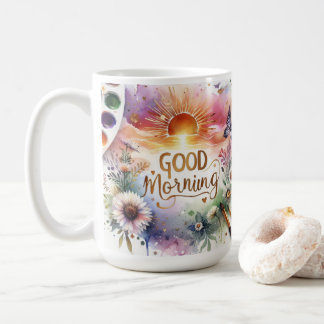 good morning water colour  coffee mug
