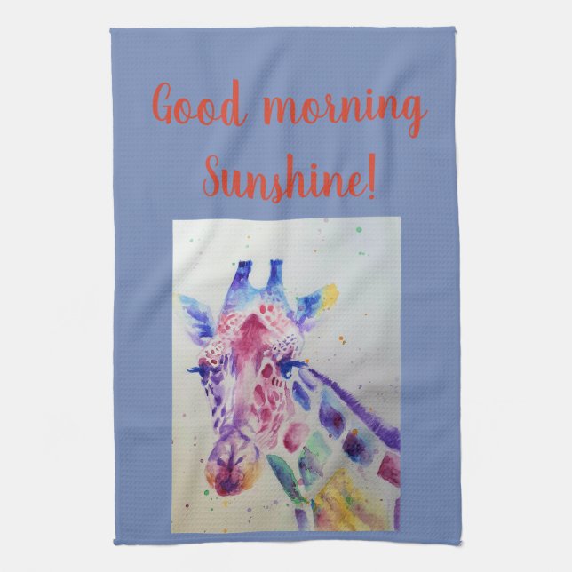 Good Morning Watercolor Giraffe zoo Kitchen Towel (Vertical)