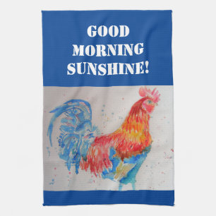 Good Morning Watercolor Red Rooster Kitchen Towel